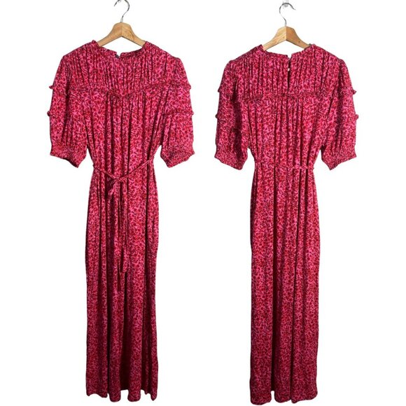 Boden Yoke Detail Floral Jersey Midi Dress Women's 10L Gin Fizz Pink Boho Chic - Picture 4 of 16